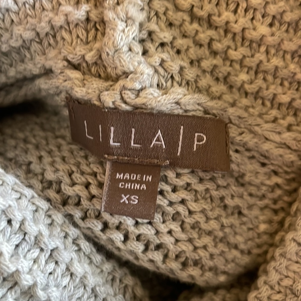 Lilla P Cowl Neck Ribbed Knit Turtleneck Sweater Oatmeal Gray Size XS - Picture 7 of 9